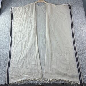 Eileen Fisher Kimono‎ Duster Jacket OS/TU Beige Black Stripe Cotton Blend